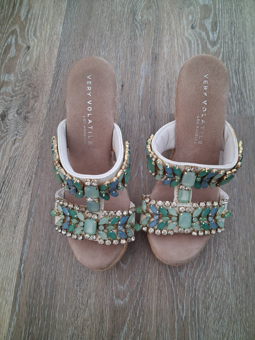 Very Volatile Mint Beaded Wedge Sandals